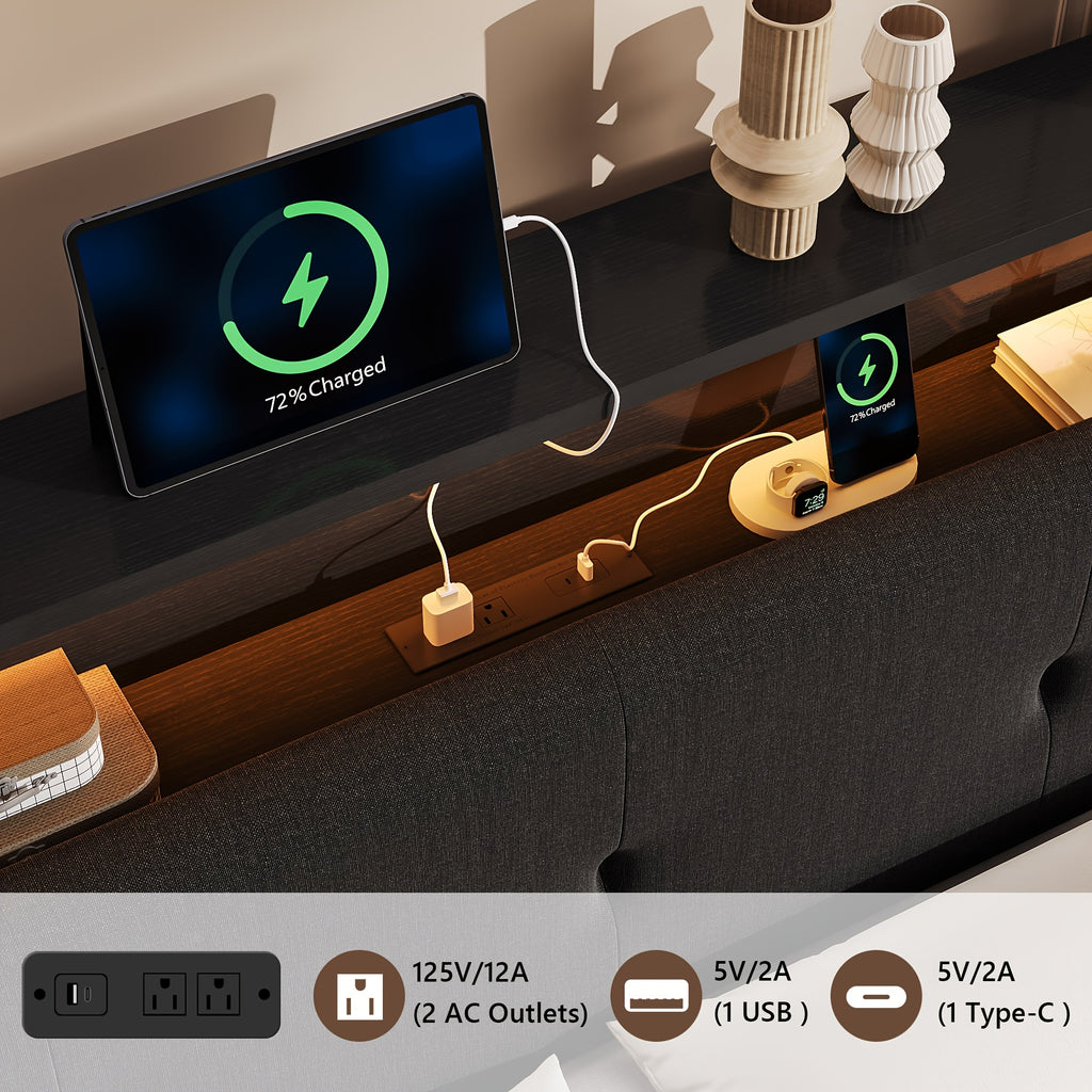 modern bed frame led lightings storage headboard - Temu