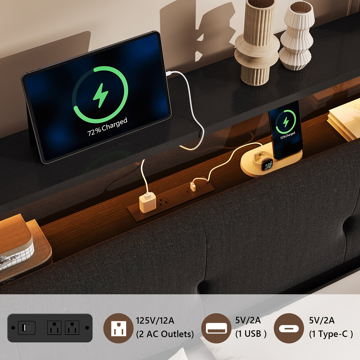 modern bed frame led lightings storage headboard - Temu