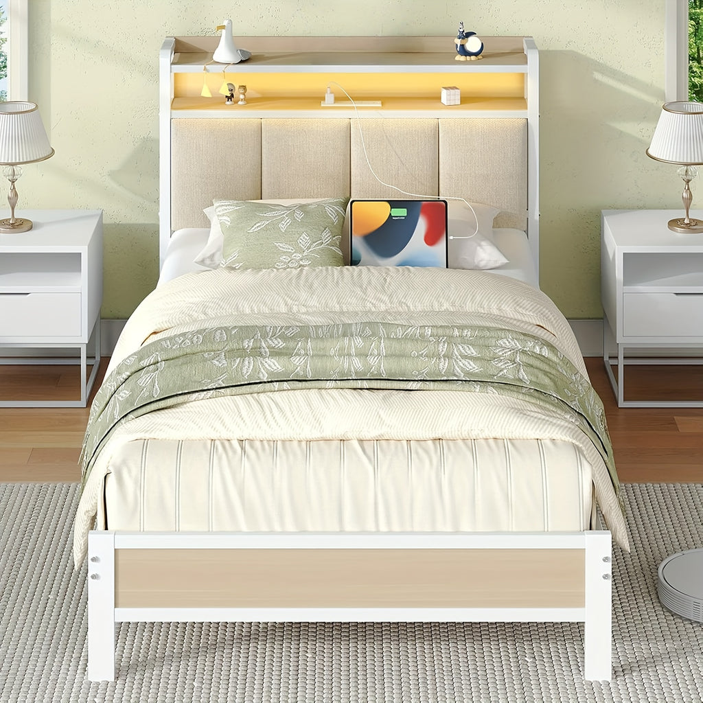 twin full queen king bed frame storage headboard led lights - Temu