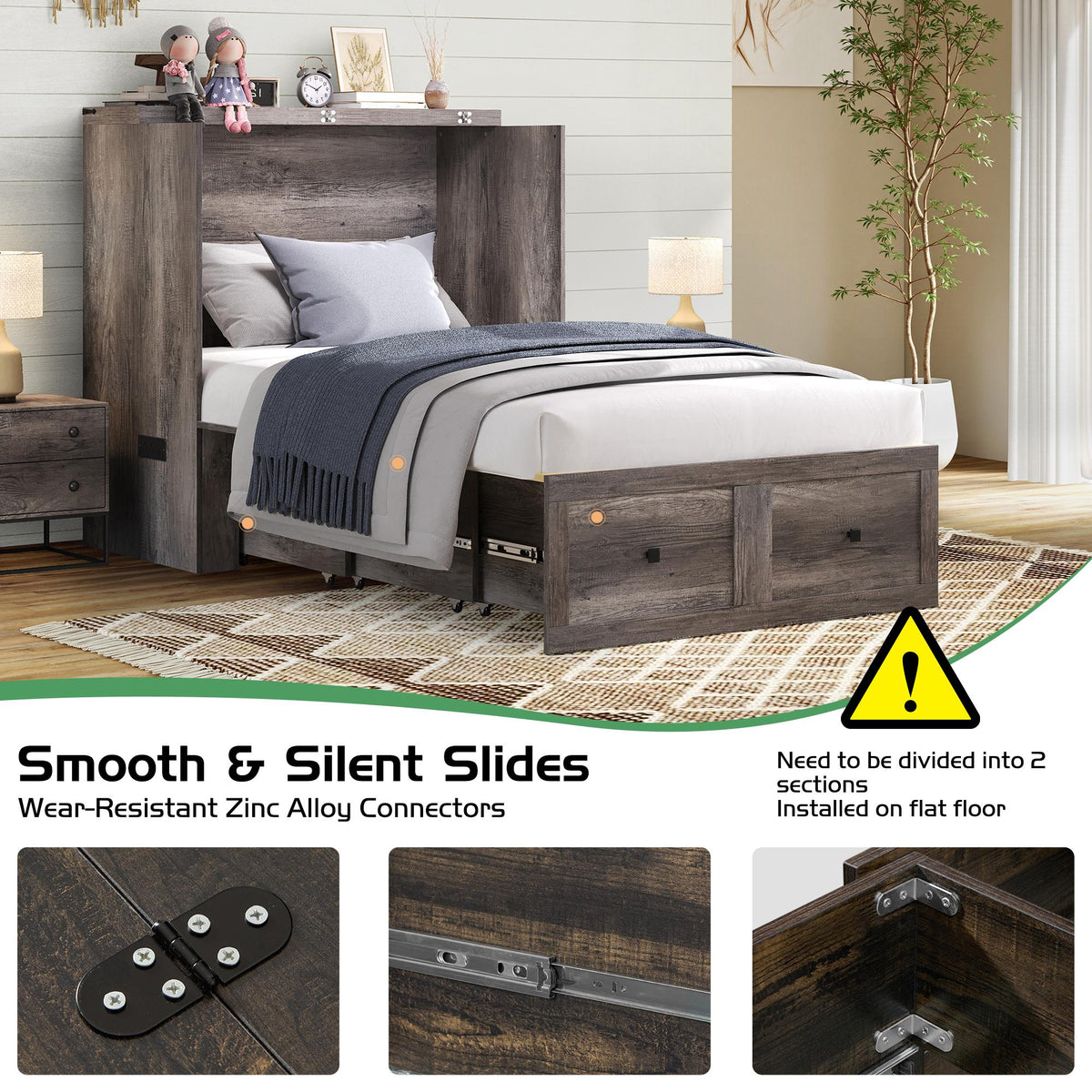 6 memory foam murphy bed wall bed storage drawer usb - Temu