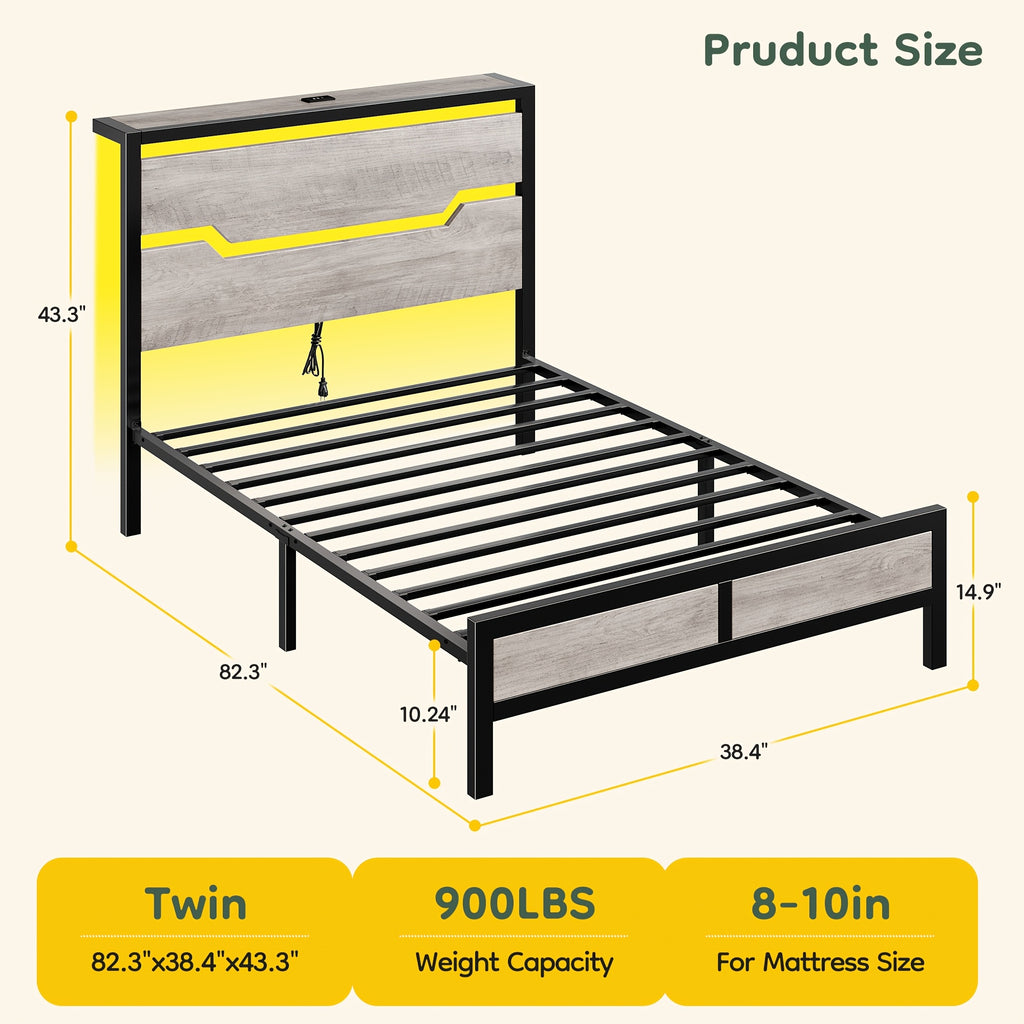 bed frame usb ports led lights headboard shelf heavy duty - Temu