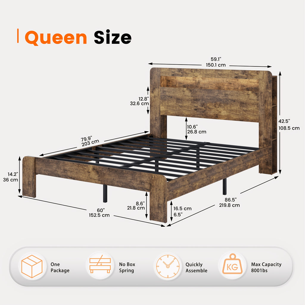 king queen size farmhouse bed frame storage headboard rustic - Temu