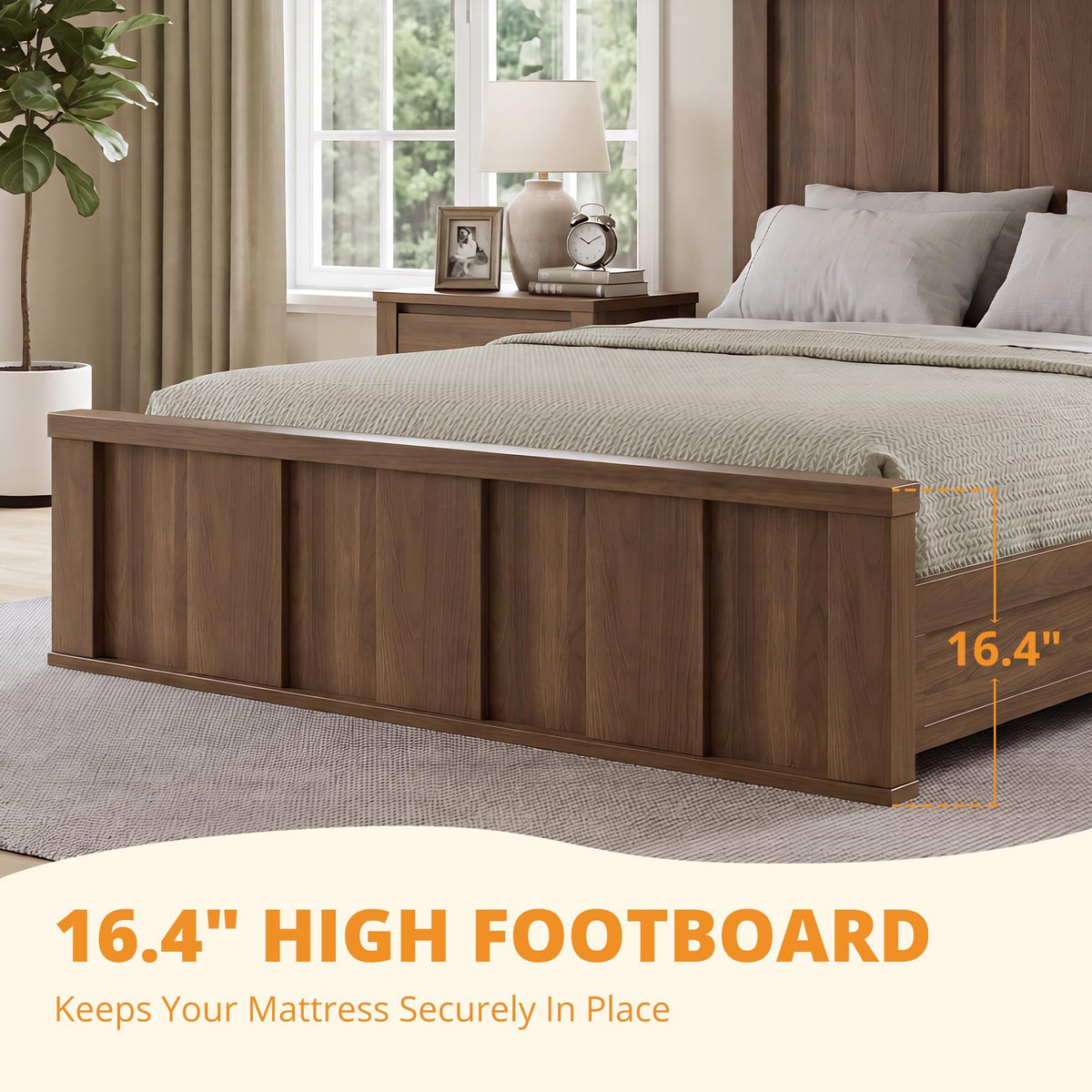 queen size platform bed frame tall wood headboard wood slats - Temu