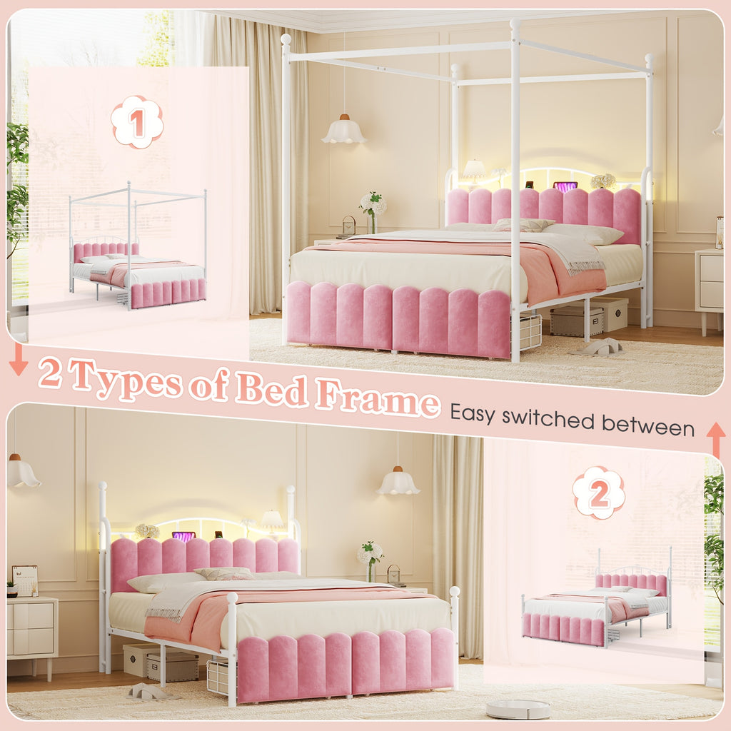 twin full queen upholstered canopy bed frame 2 drawers - Temu