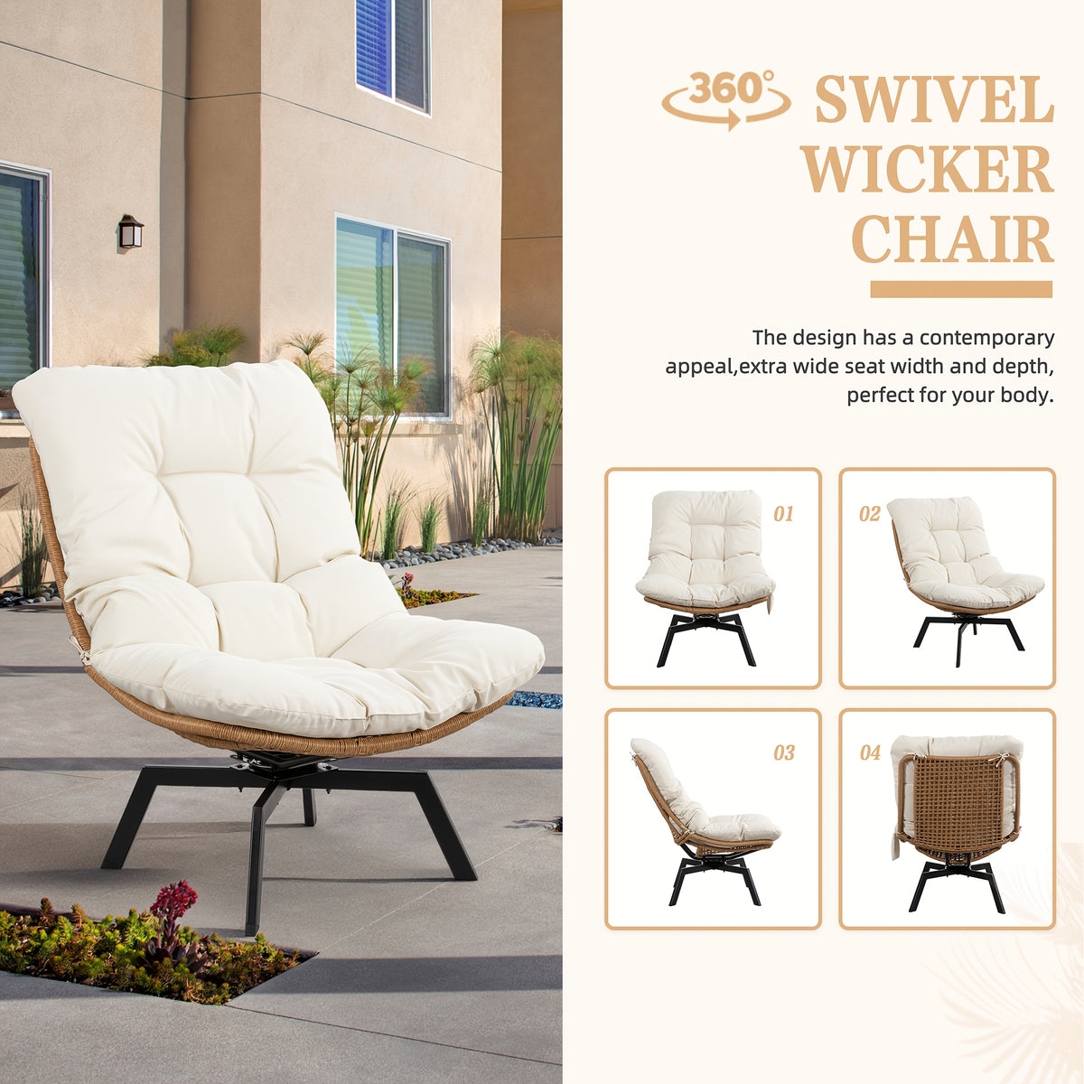 outdoor pe rattan swivel chair 360 degree wicker swivel - Temu