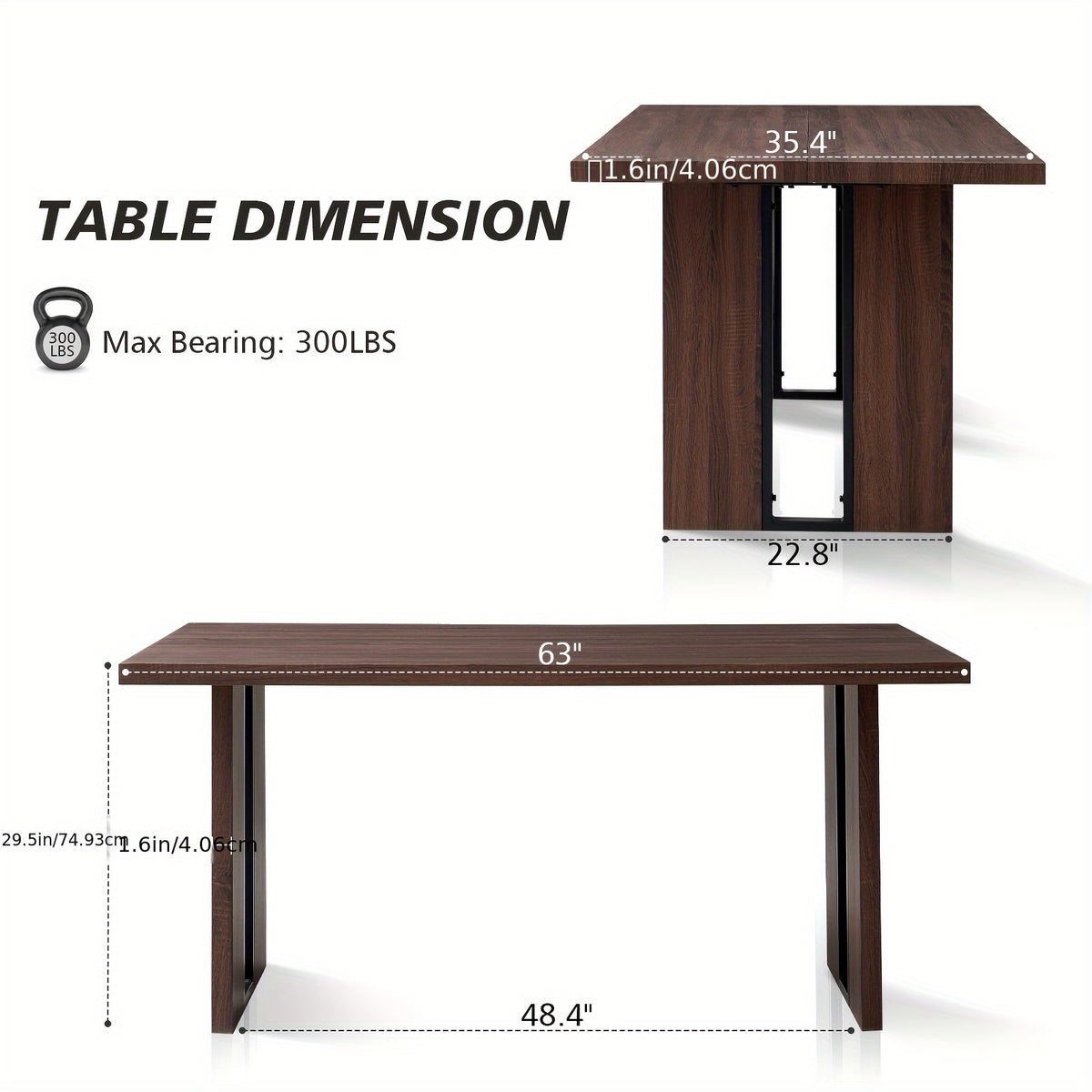 63 rectangle dining table 4 6 35 4 widen tabletop farmhouse - Temu