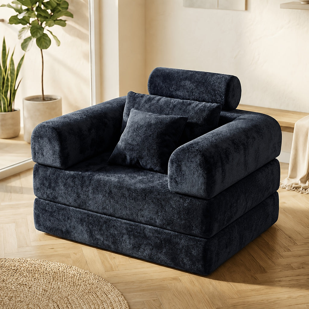 120cm wide navy blue plush velvet single sofa chair cozy - Temu