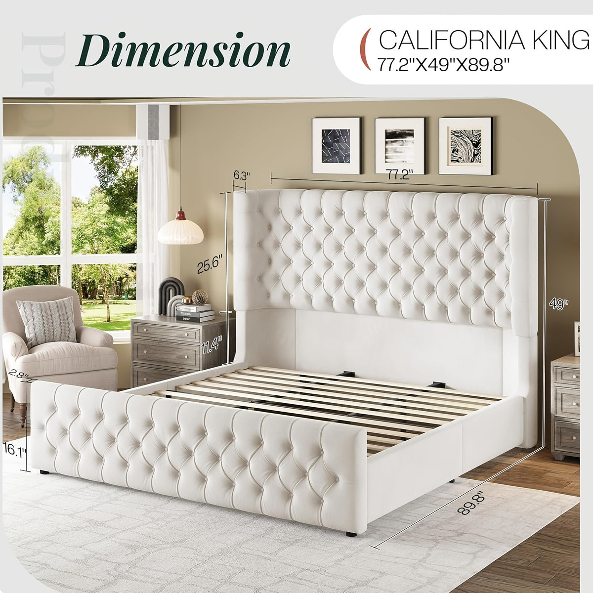 luxury upholstered platform bed frame 49 tall tufted - Temu