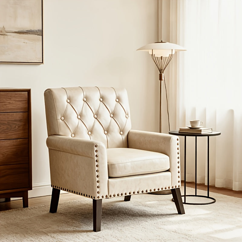 button tufted faux leather accent chair   century modern - Temu