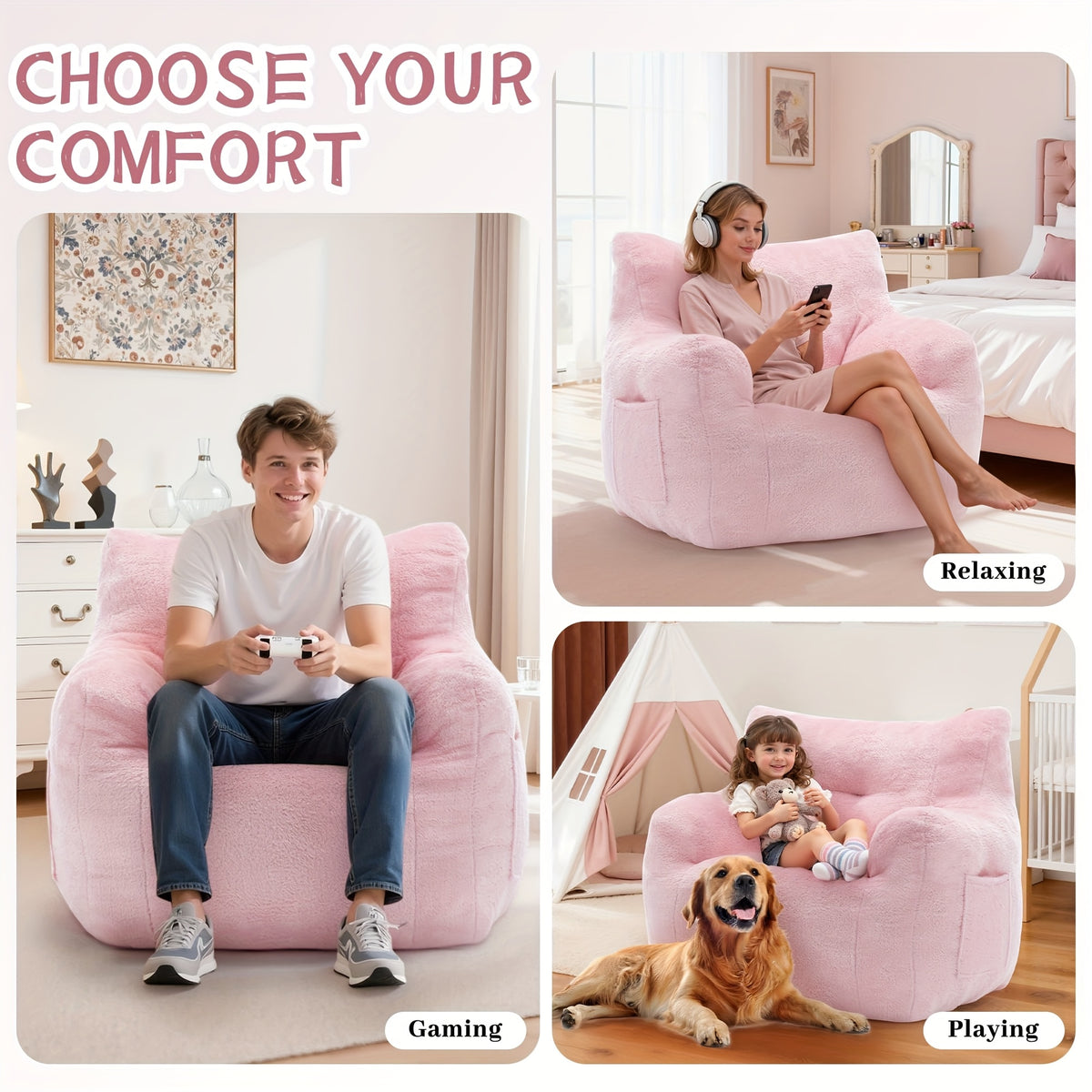 lounge chair comfortable chair sponge filled bean bag sofa - Temu