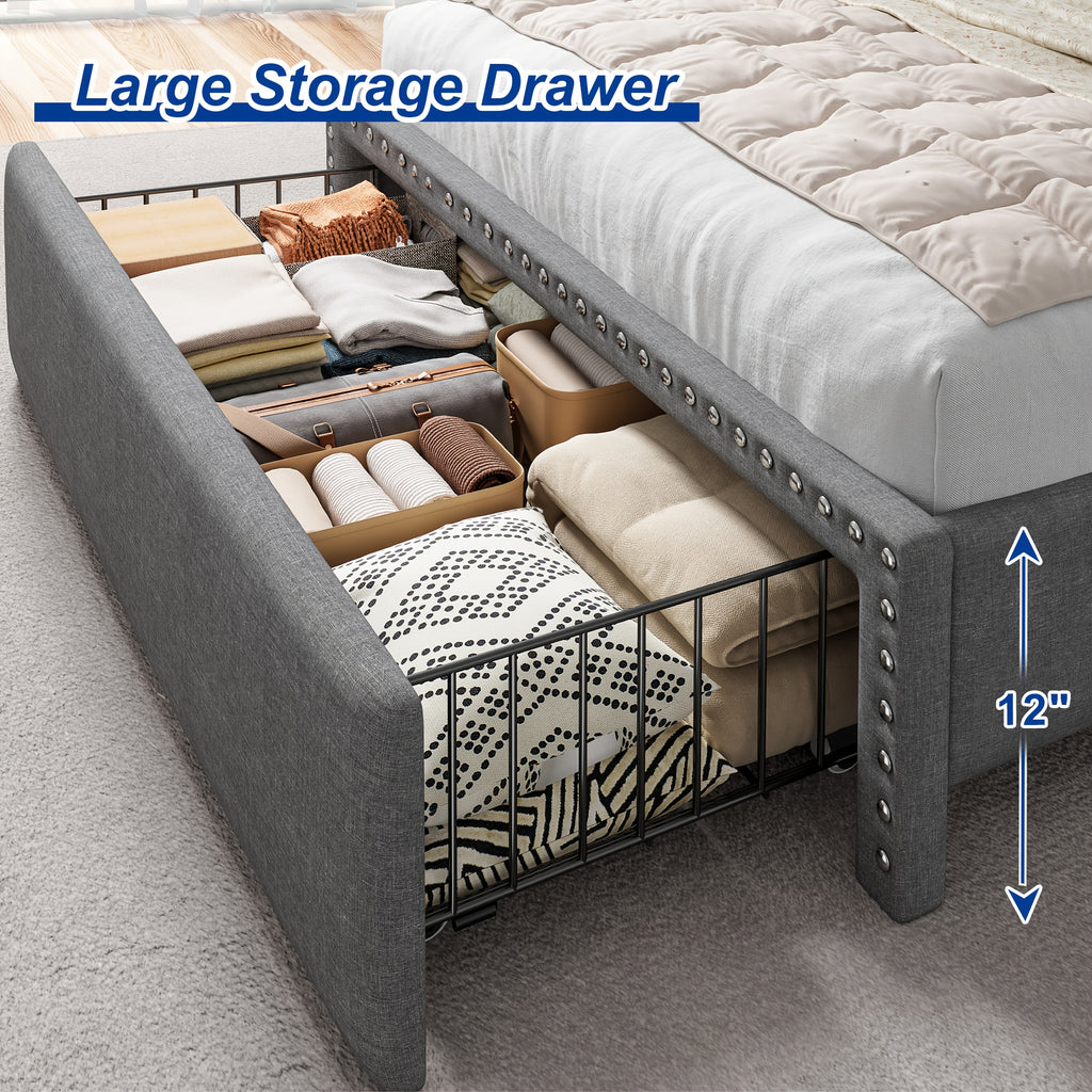 soft upholstered bed frame 2 storage drawers   mattress - Temu