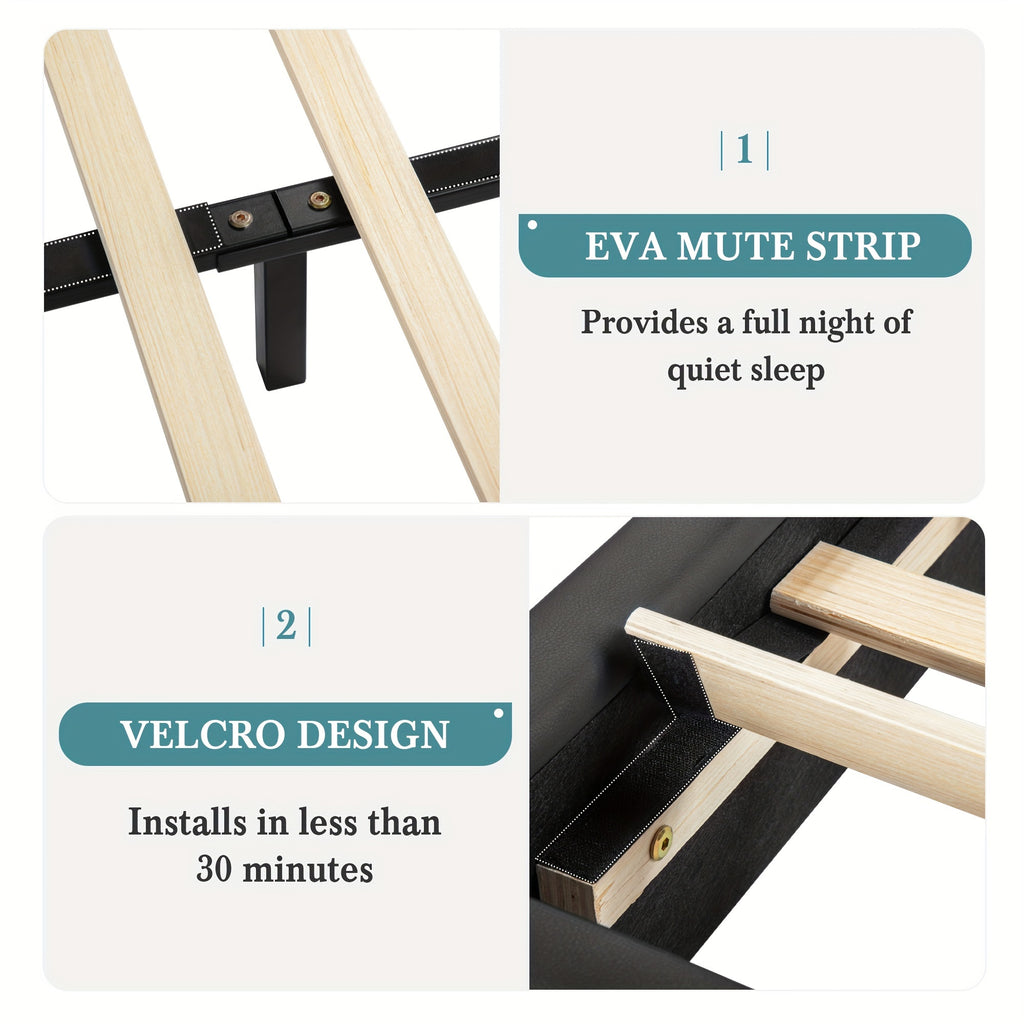 modern faux leather bed frame iron pieces decor low - Temu