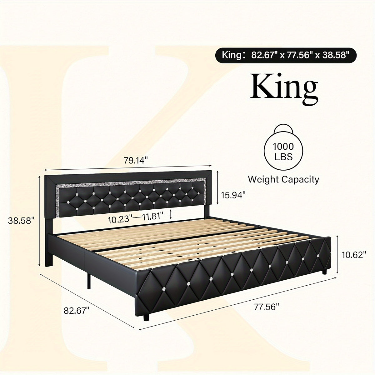 upholstered bed frame diamond tufted headboard faux leather - Temu