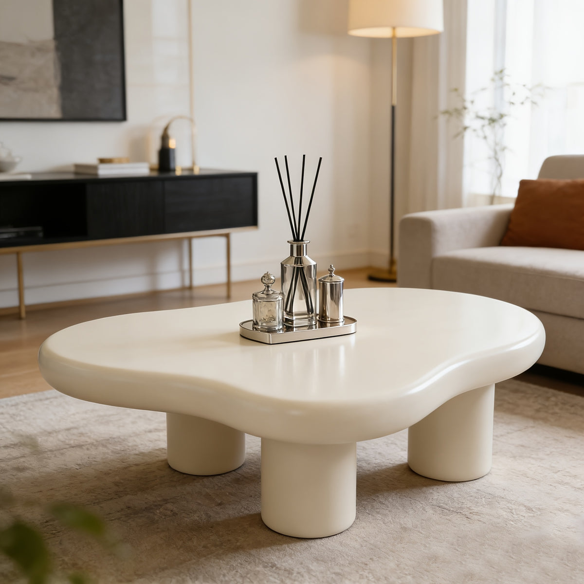 39 37   shaped coffee table 27 56 w cream irregular - Temu
