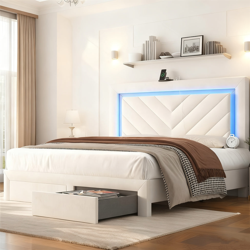 contemporary padded bed frame featuring an adjustable led - Temu