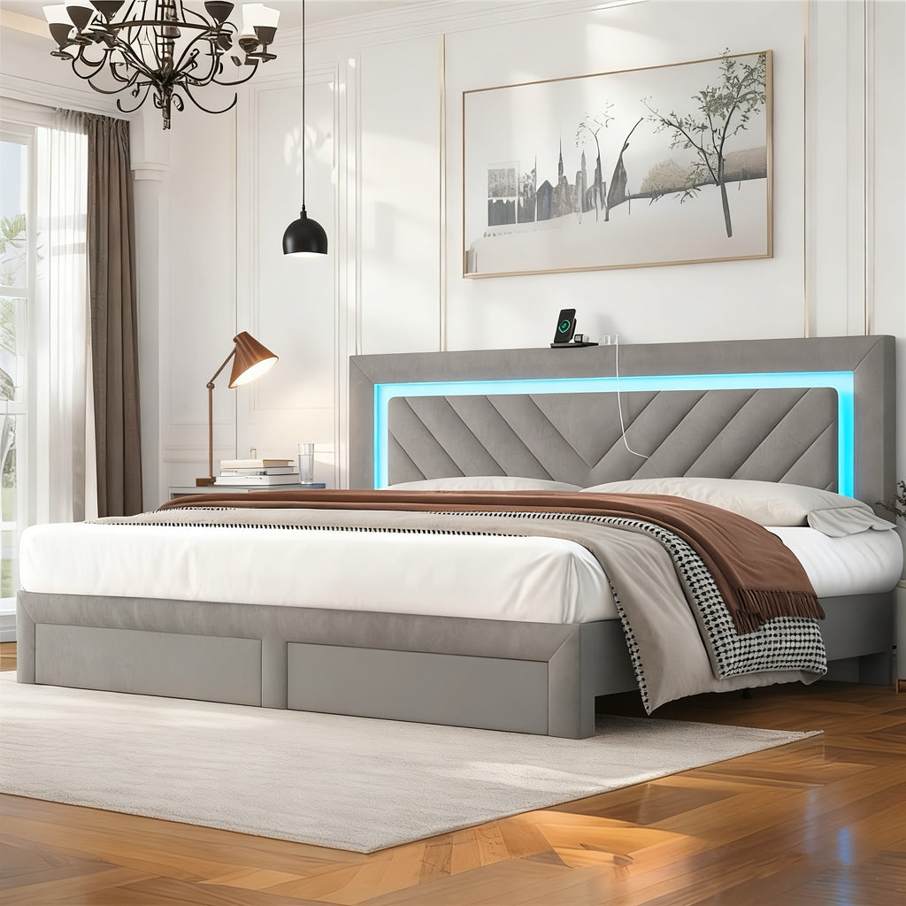 contemporary padded bed frame featuring an adjustable led - Temu