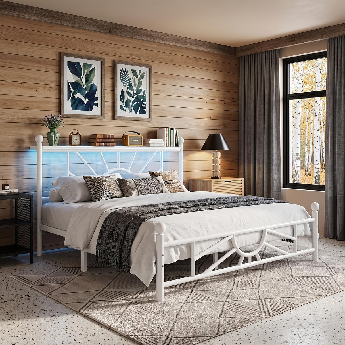 twin full queen king retro metal bed frame led lights - Temu