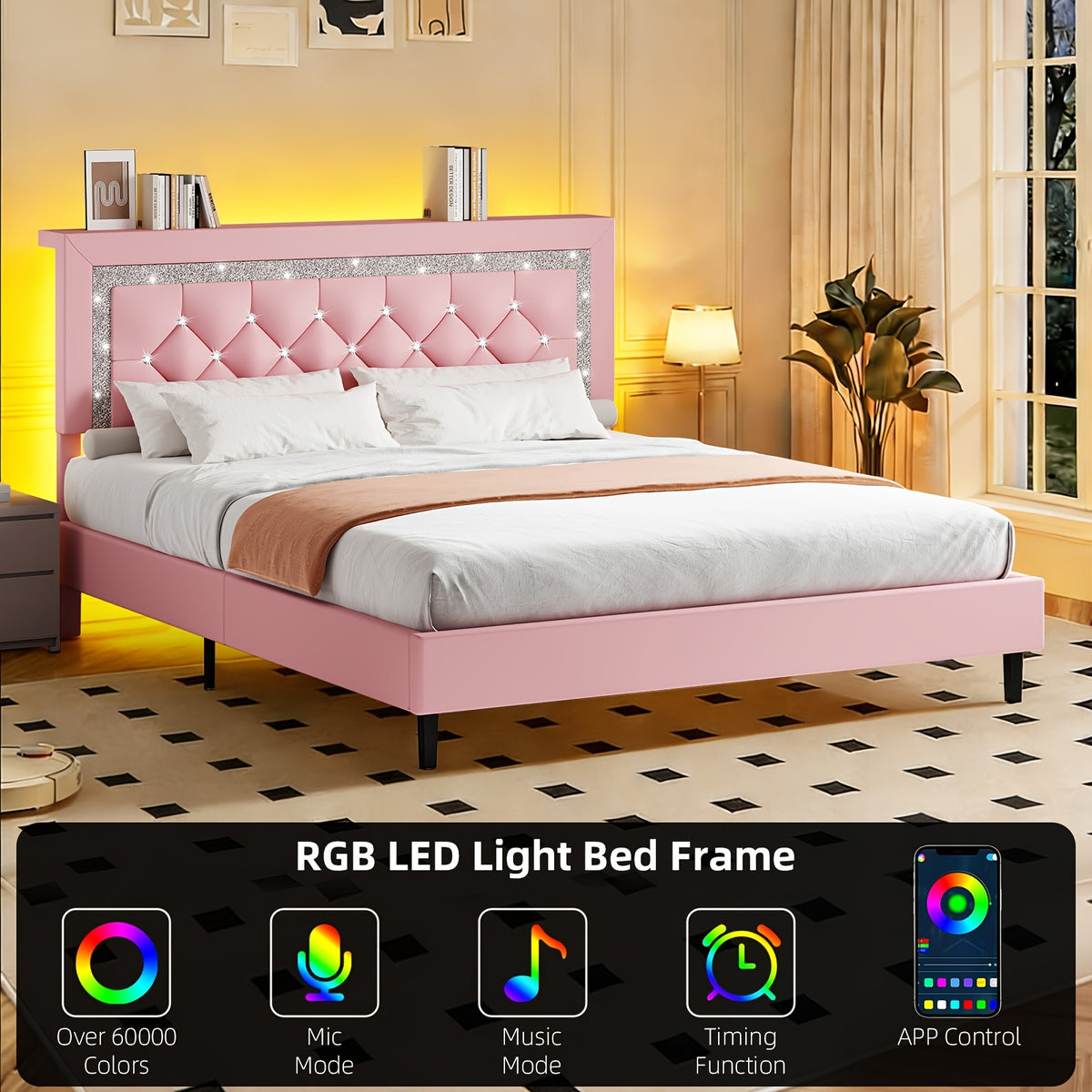 led lights king size bed frame storage headboard full queen - Temu