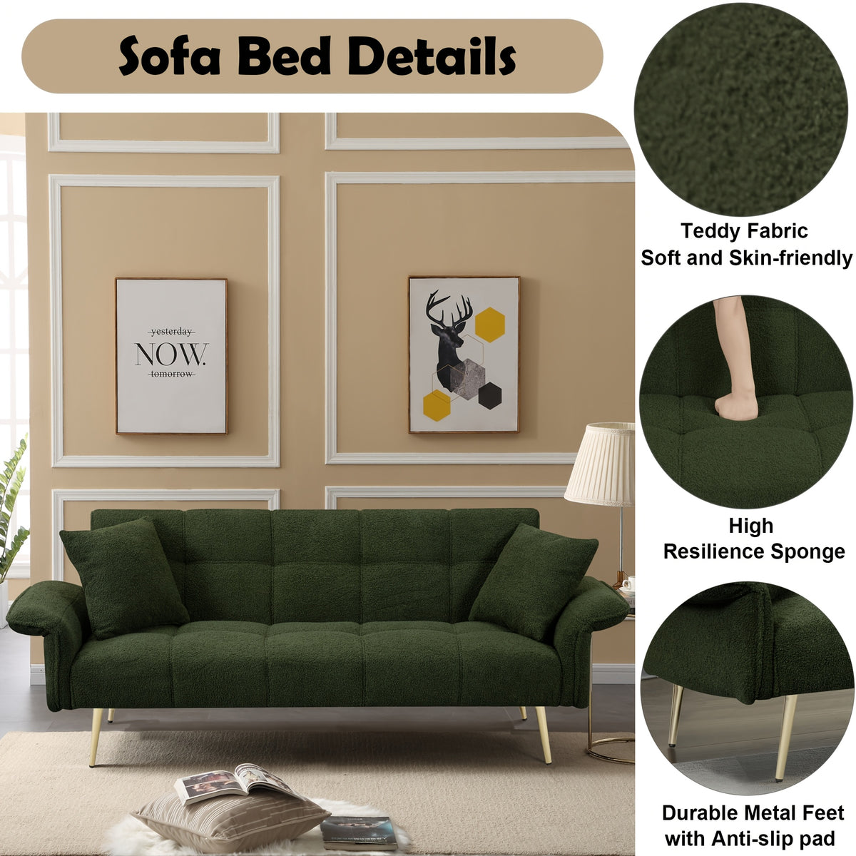 teddy velvet sofa bed convertible armrests temu - Temu