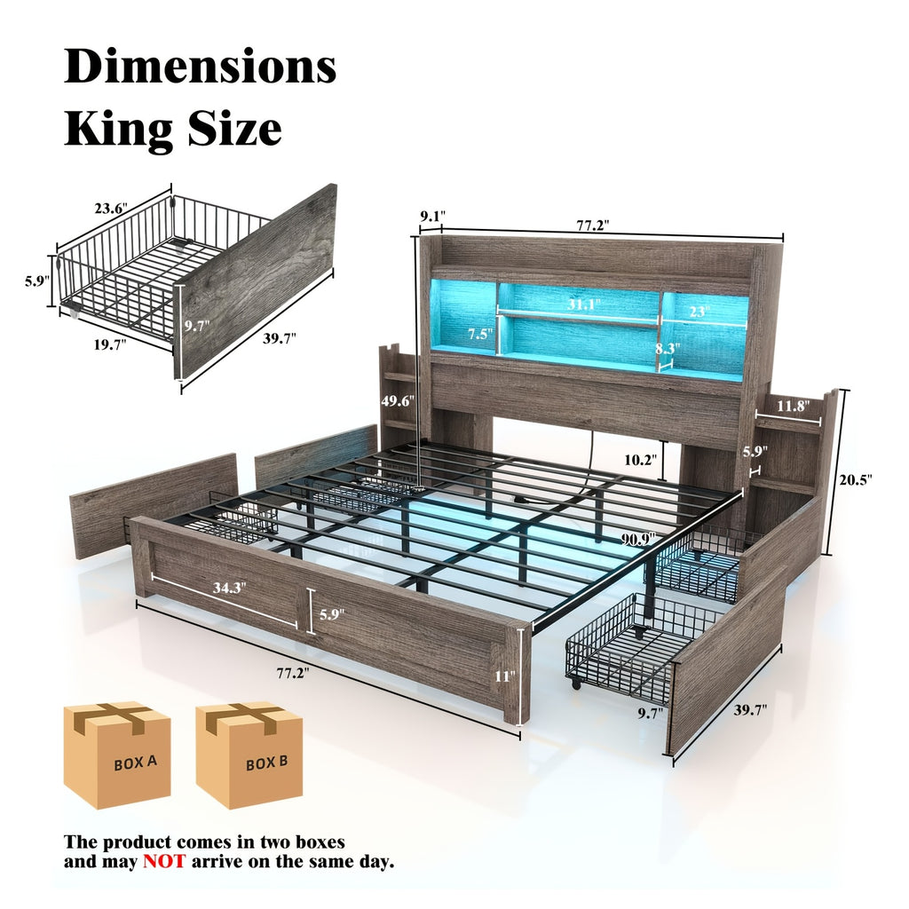 bed frame 49 6 inch bookcase headboard 4 drawers 2 - Temu