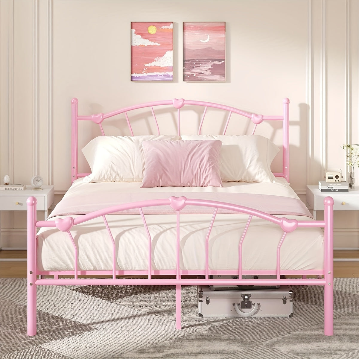 twin full queen size metal bed frame heart shaped headboard - Temu
