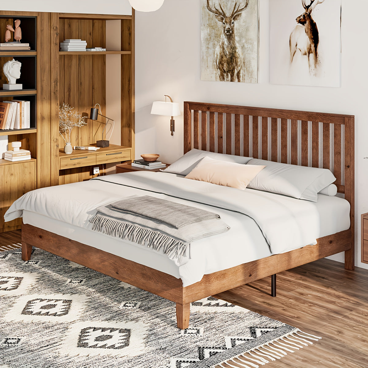 sturdy wooden bed frame grille headboard slatted - Temu