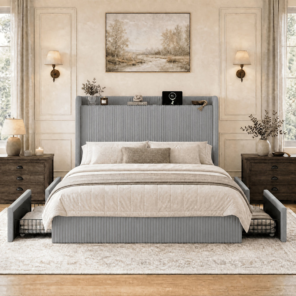 full queen king corduroy upholstered bed frame - Temu