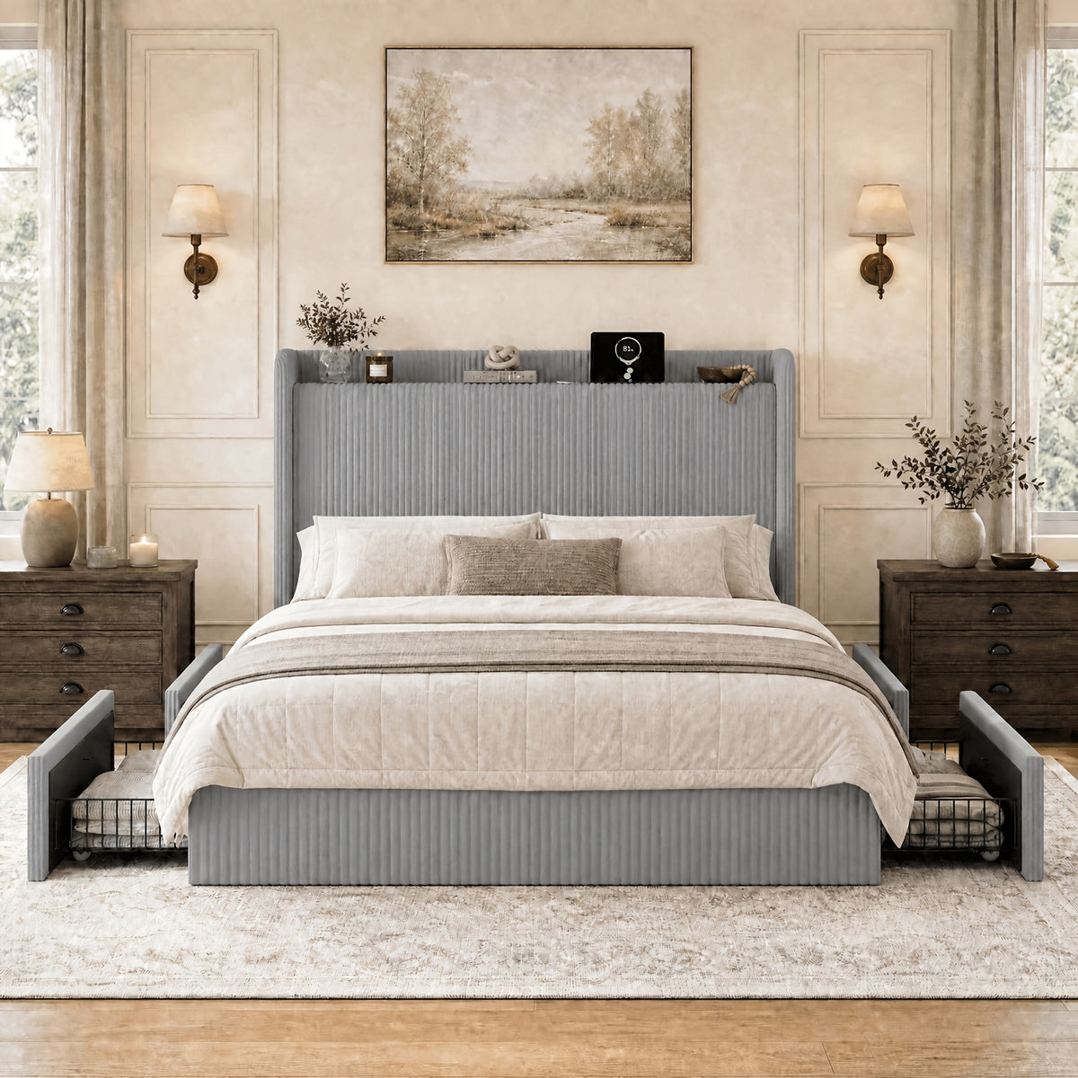 full queen king corduroy upholstered bed frame - Temu