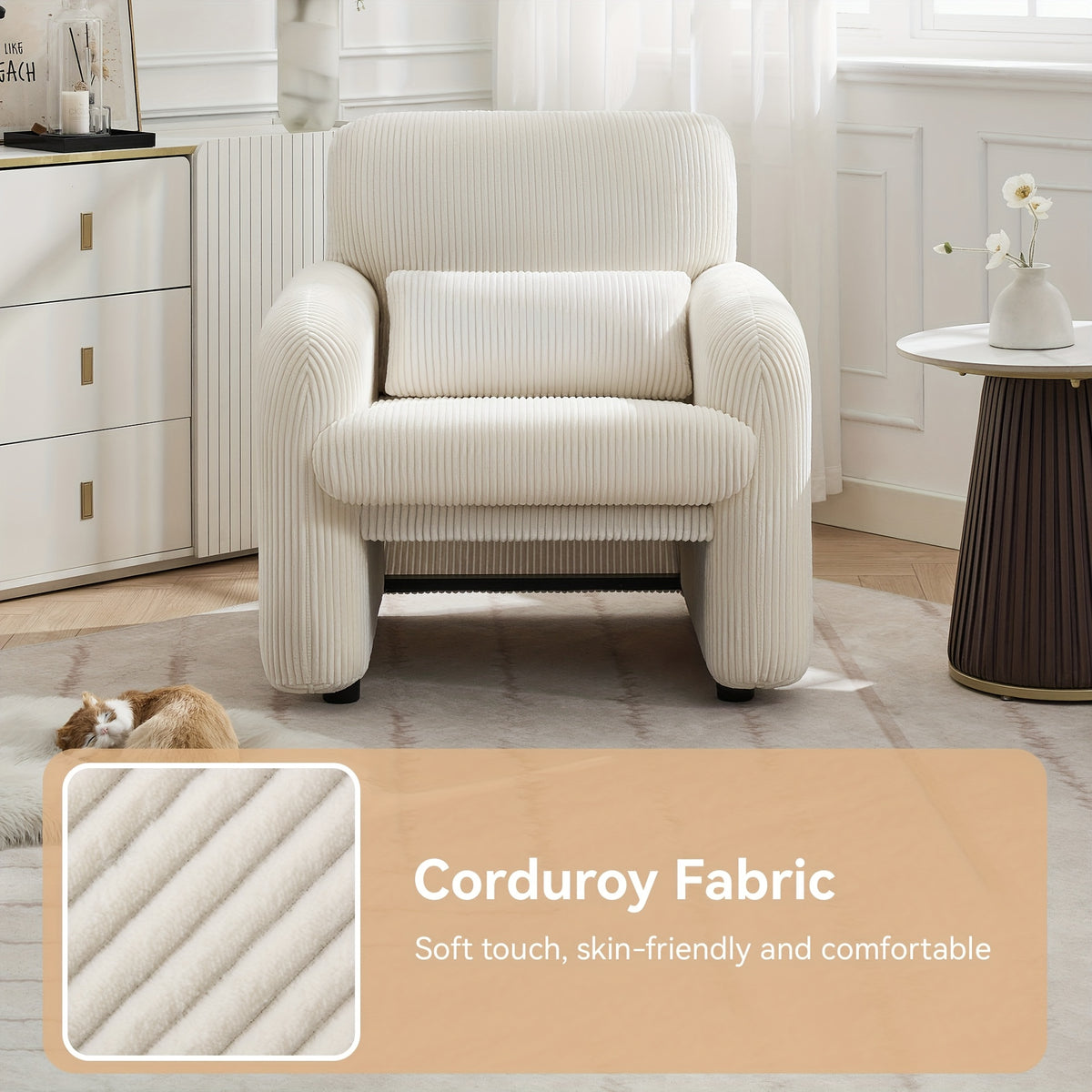 corduroy fabric accent chair modern upholstered living room - Temu