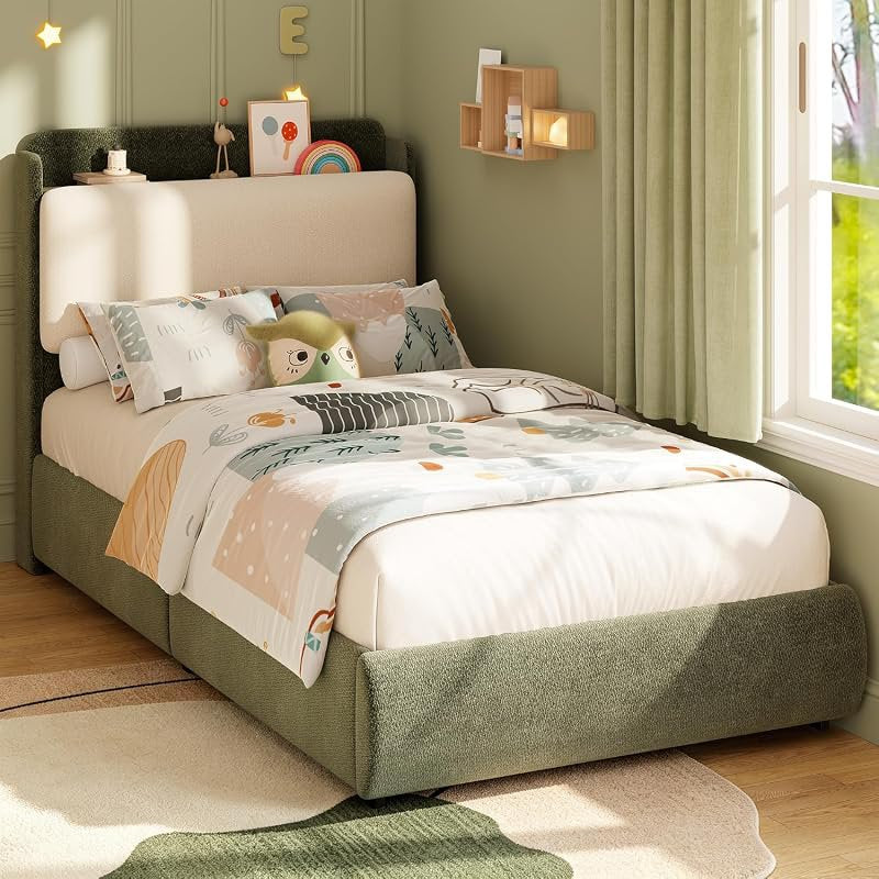 bedroom bed frame recessed shelf platform bed headboard - Temu