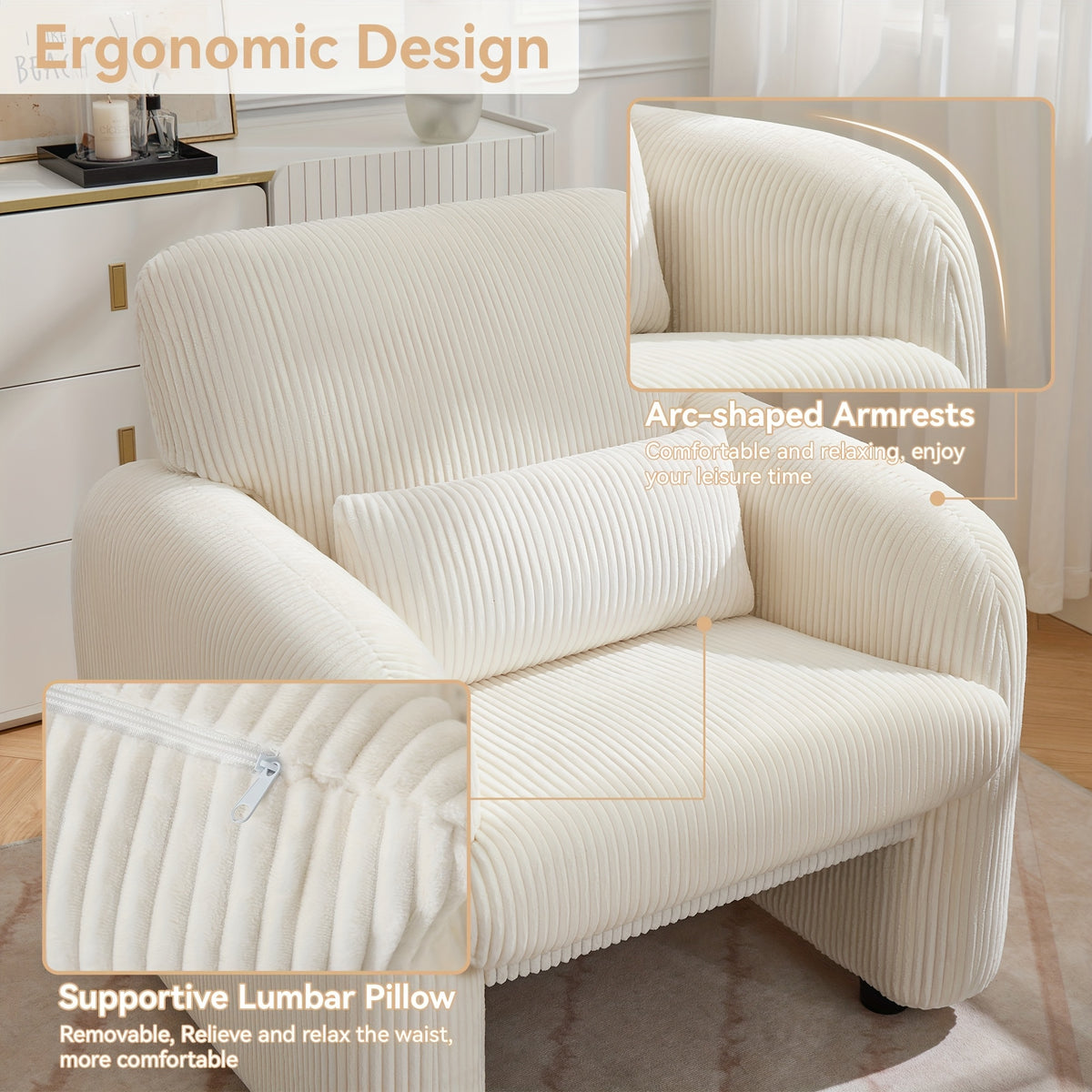 corduroy fabric accent chair modern upholstered living room - Temu