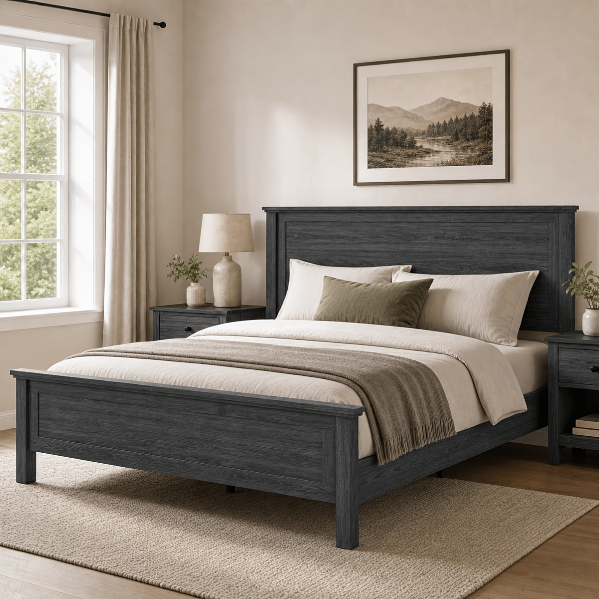 full queen king size farmhouse platform bed frame - Temu