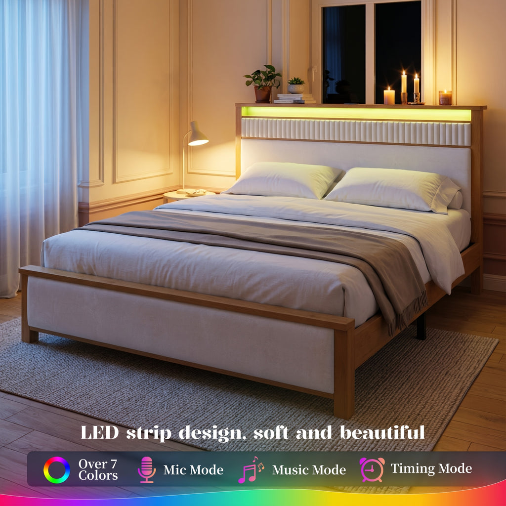 upholstered bed frame vertical stripe headboard queen king - Temu