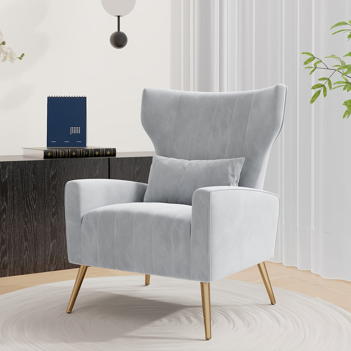 velvet accent chair wingback living room high back arm chair - Temu