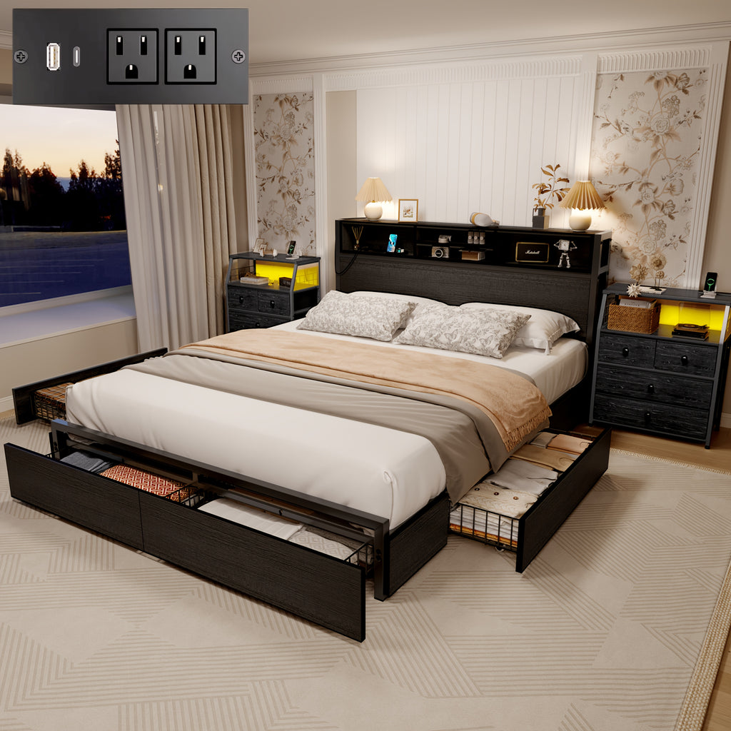 queen king size bed   storage large drawers forbedroom - Temu