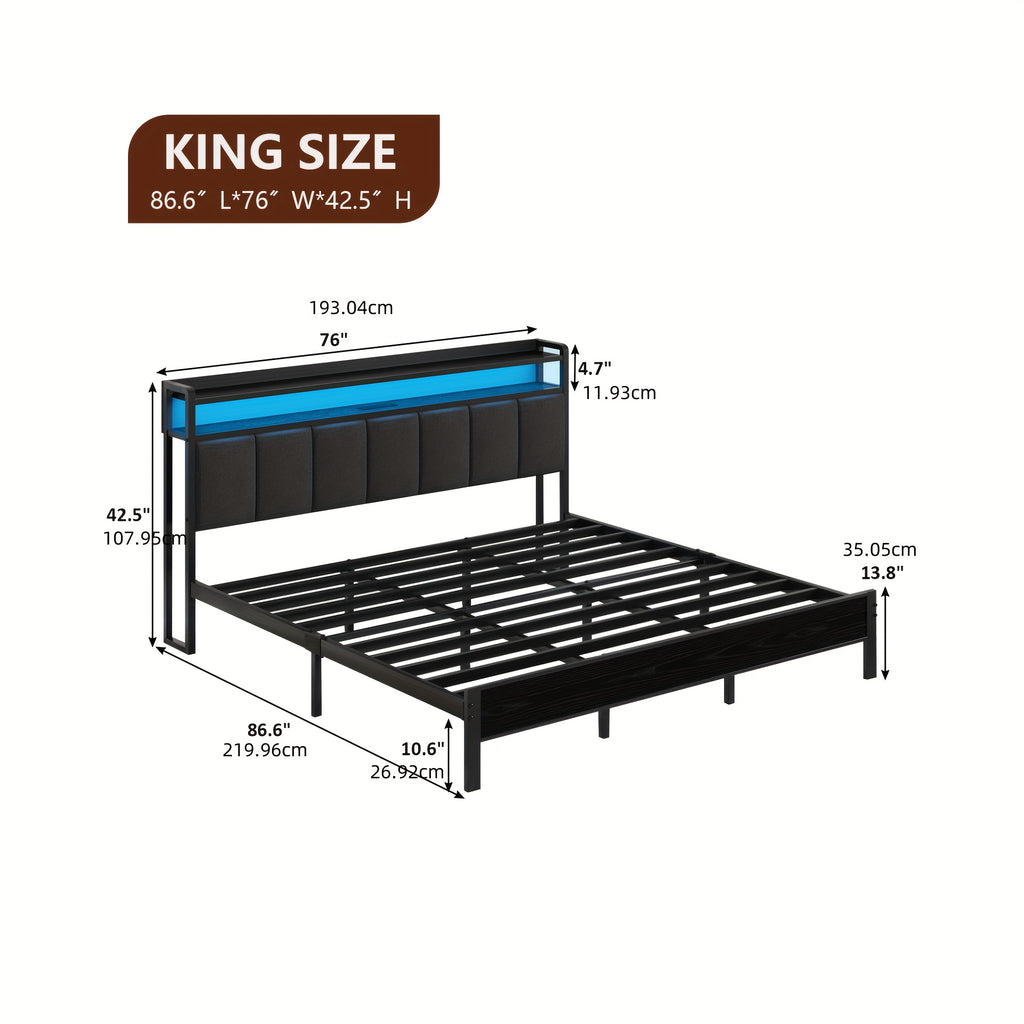 twin full queen king bed frame storage headboard led lights - Temu
