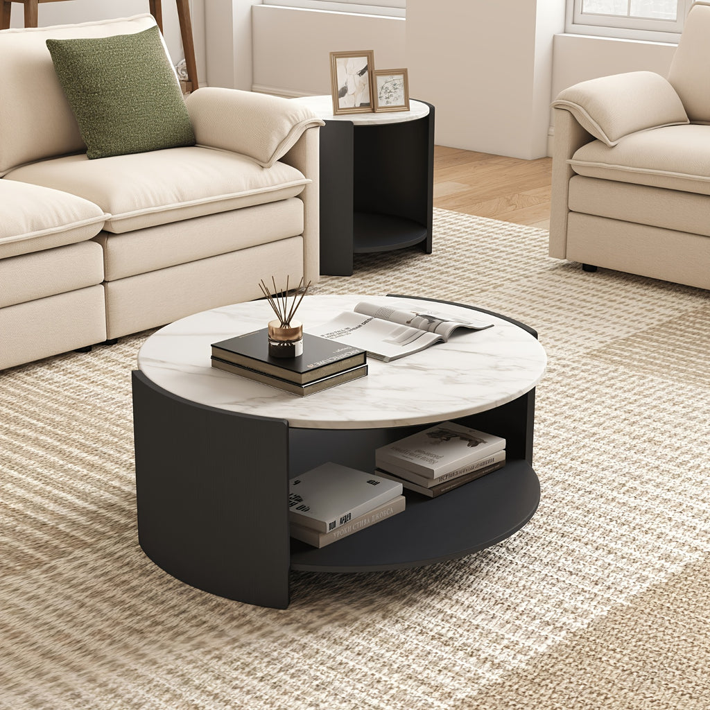 1pc modern round coffee table curved grey tabletop storage - Temu