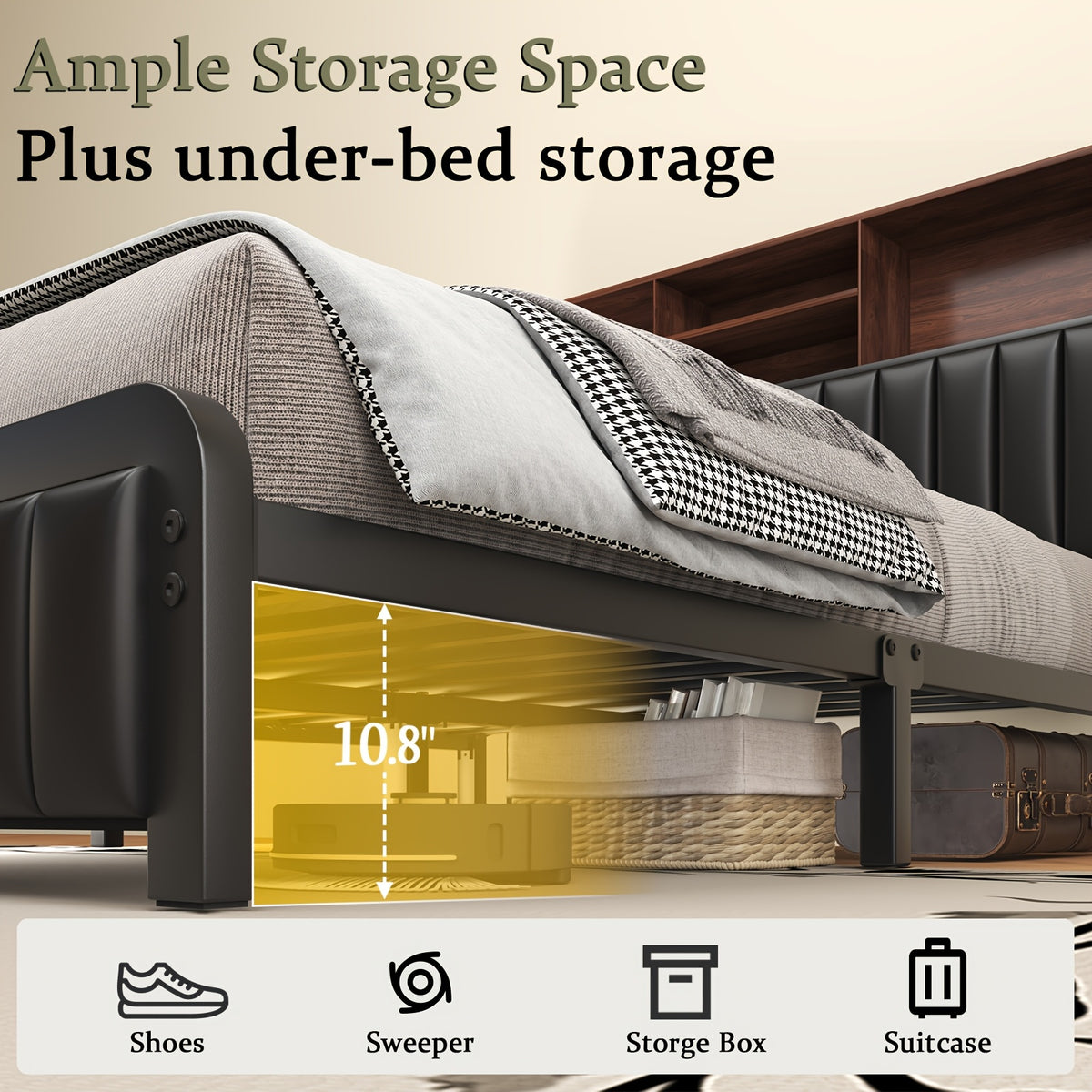 upholstered platform bed frame 3 tier storage headboard - Temu