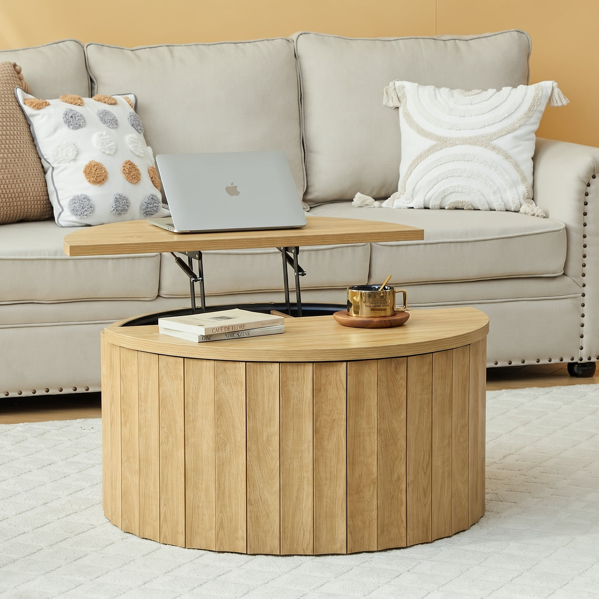 31 5   century modern fluted drum coffee table round lift - Temu