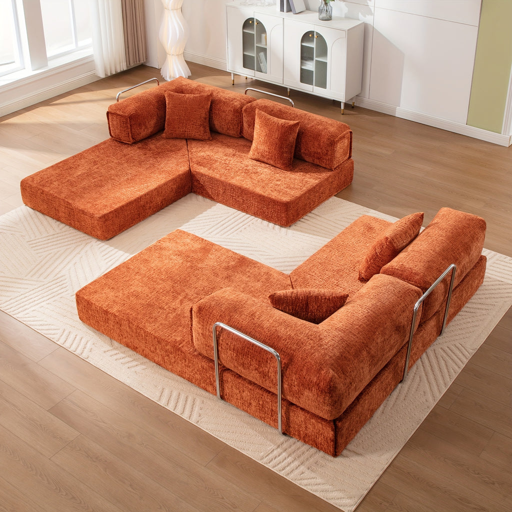 chenille oversized sleeper sofa couch, 170 inches extra long convertible 3-4 person pull-out sofa bed, sectional convertible corner sofa, combination spliced block sofa side table - furniture - Temu