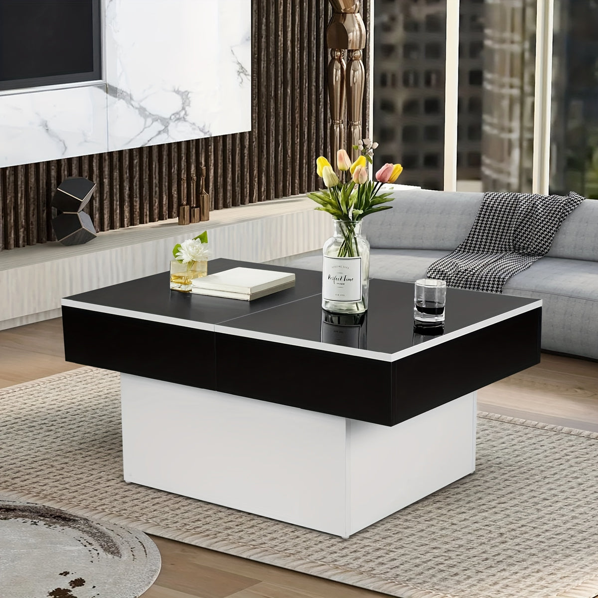 37 5 50 8 extendable coffee table storage high gloss   - Temu