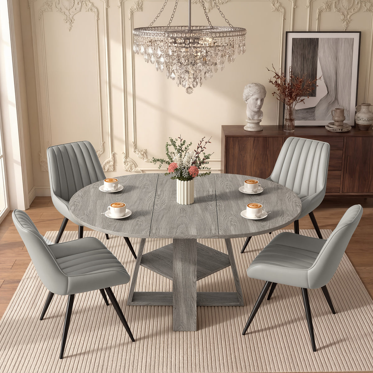 5pcs modern extendable oval dining table set suitable 4 - Temu