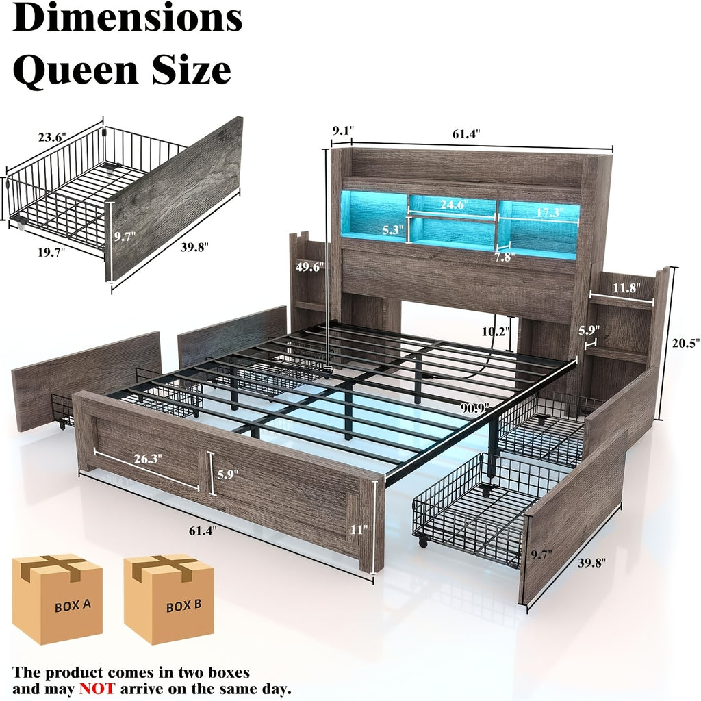 bed frame 49 6 inch bookcase headboard 4 drawers 2 - Temu