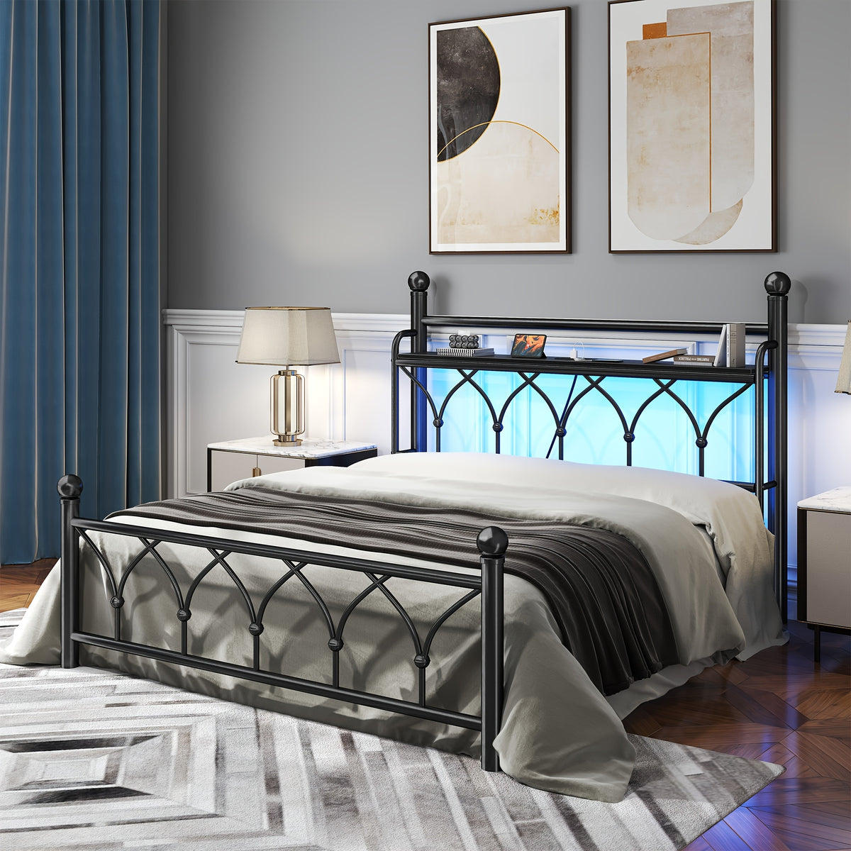 metal bed frame tall storage headboard   - Temu