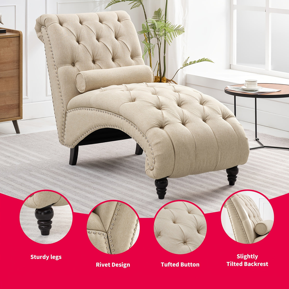 gorgeous chaise lounge chair button tufted support pillow - Temu