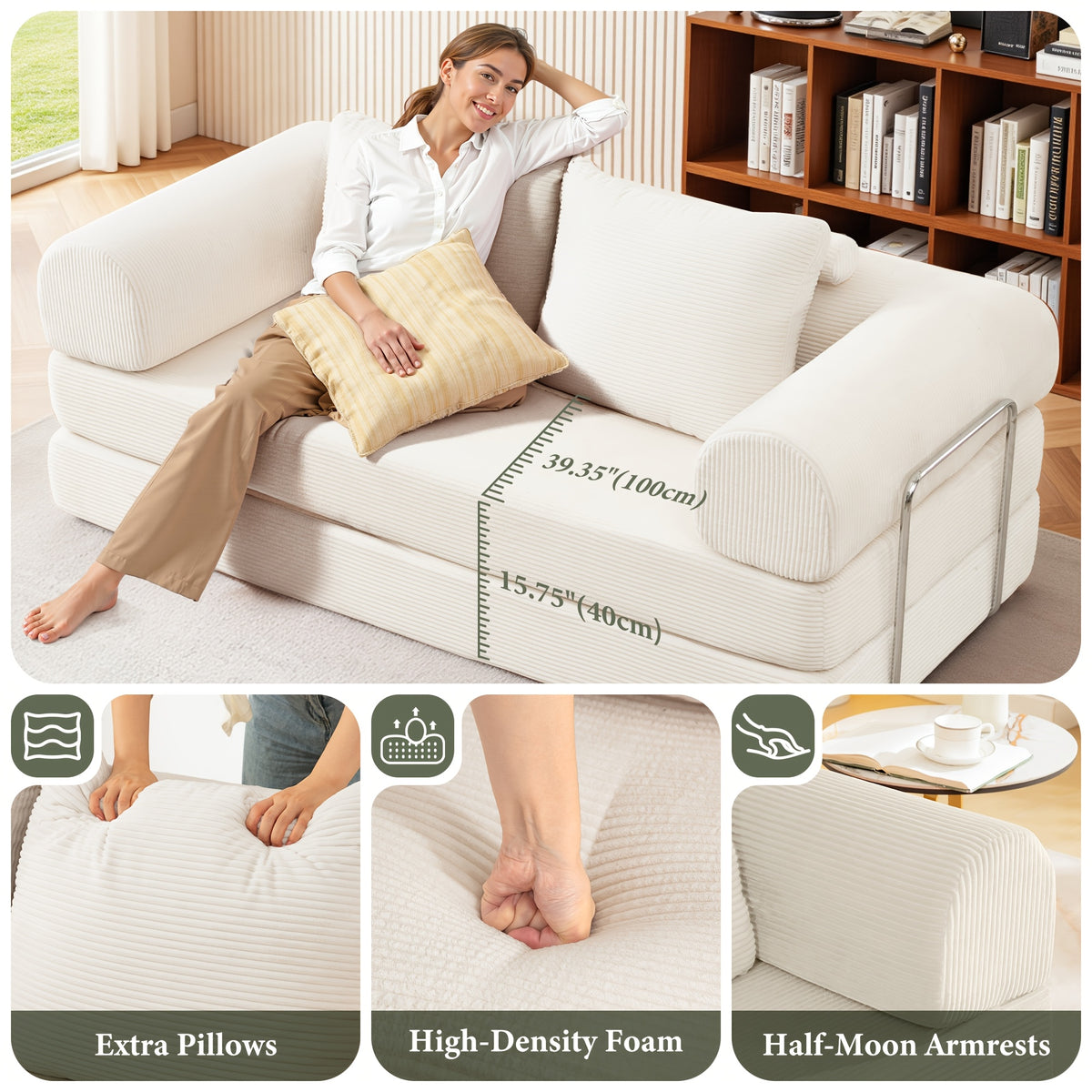 folding sofa bed 78 8 inch combination sofa high rebound - Temu
