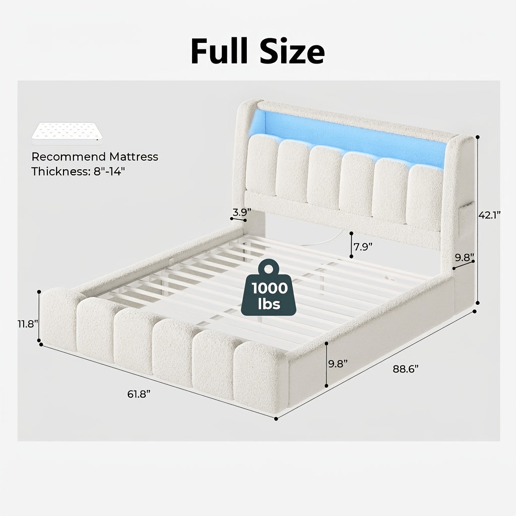 cloud bed frame cream white storage headboard built in led - Temu