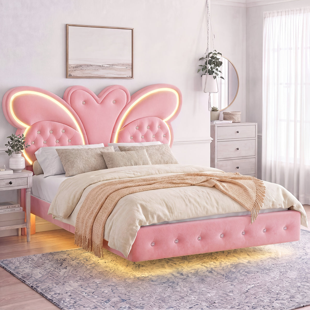 full size bed frame led headboard button tufted   - Temu