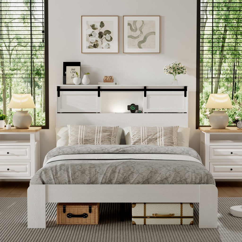 king queen wooden platform bed frame headboard modern - Temu
