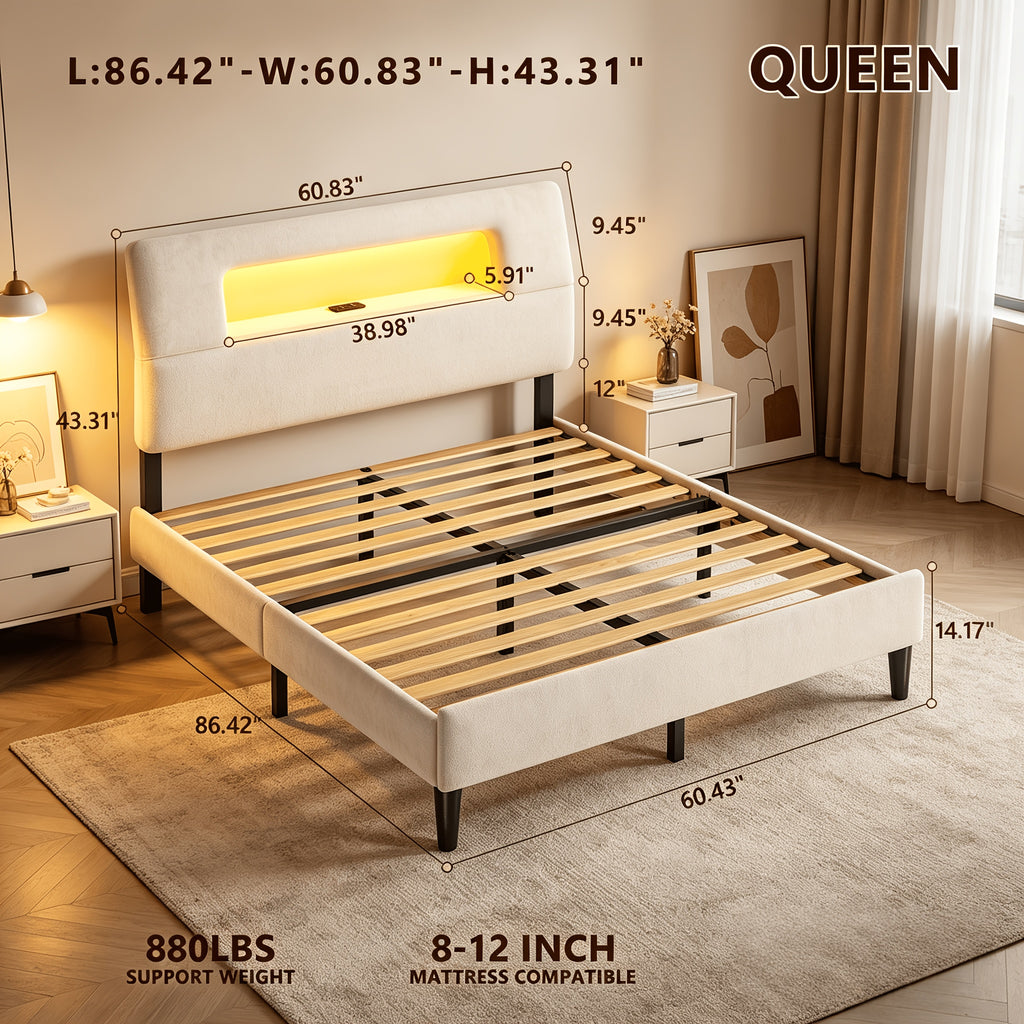 queen bed frame velvet material soft wrapped bed - Temu